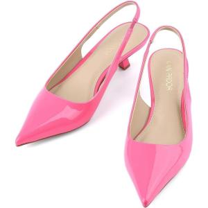 JENN ARDOR Slingback Heels for Women Low Heels Dress Shoes Kitten Pumps Dressy Heeled Sandals Wide Width Fashion Casual Shoes(Hot Pink/Pu)