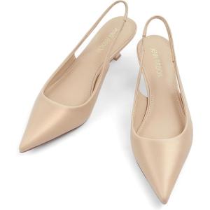 JENN ARDOR Slingback Heels for Women Low Heels Dress Shoes Kitten Pumps Dressy Heeled Sandals Wide Width Fashion Casual Shoes(Natural)