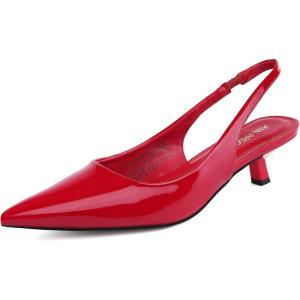 JENN ARDOR Slingback Heels for Women Low Heels Dress Shoes Kitten Pumps Dressy Heeled Sandals Wide Width Fashion Casual Shoes(Passion Red)