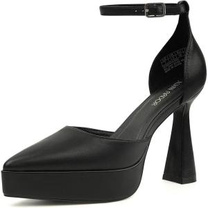 JENN ARDOR Women’s Chunky Platform High Block Heels Pointed Closed Toe Ankle Strap Comfortable Sexy Party Dress Wedding Pumps Shoes(Black-pu)