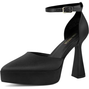 JENN ARDOR Women’s Chunky Platform High Block Heels Pointed Closed Toe Ankle Strap Comfortable Sexy Party Dress Wedding Pumps Shoes(Black-satin)