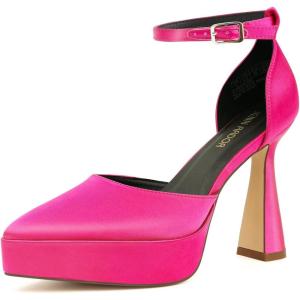 JENN ARDOR Women’s Chunky Platform High Block Heels Pointed Closed Toe Ankle Strap Comfortable Sexy Party Dress Wedding Pumps Shoes(Hot Pink-satin)