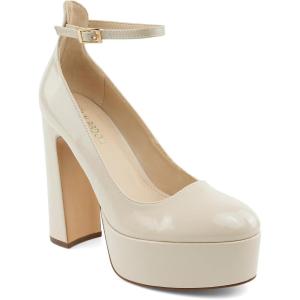 JENN ARDOR Women’s Chunky Platform High Heels Closed Toe Block Pumps Ankle Strap Dress Wedding Party Pumps(Nude/Pu)