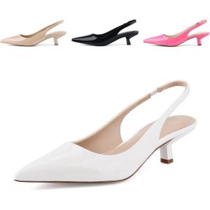 JENN ARDOR Womens Kitten Heels Closed Pointed Toe Elastic Slingback Sexy Low Heels Bridal Wedding Guest Dress Prom Pumps Shoes(Cream White-pu)