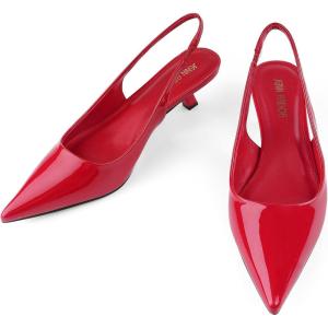 JENN ARDOR Womens Kitten Heels Closed Pointed Toe Elastic Slingback Sexy Low Heels Bridal Wedding Guest Dress Prom Pumps Shoes(Red/Pu)