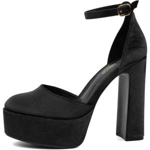 JENN ARDOR Women’s Platform Heels 5 Inch Chunky High Heel Pumps Block Heels 1.7 Inch Platform Ankle Strap Closed Toe for Dress Wedding Party Pumps(Black- Velvet)
