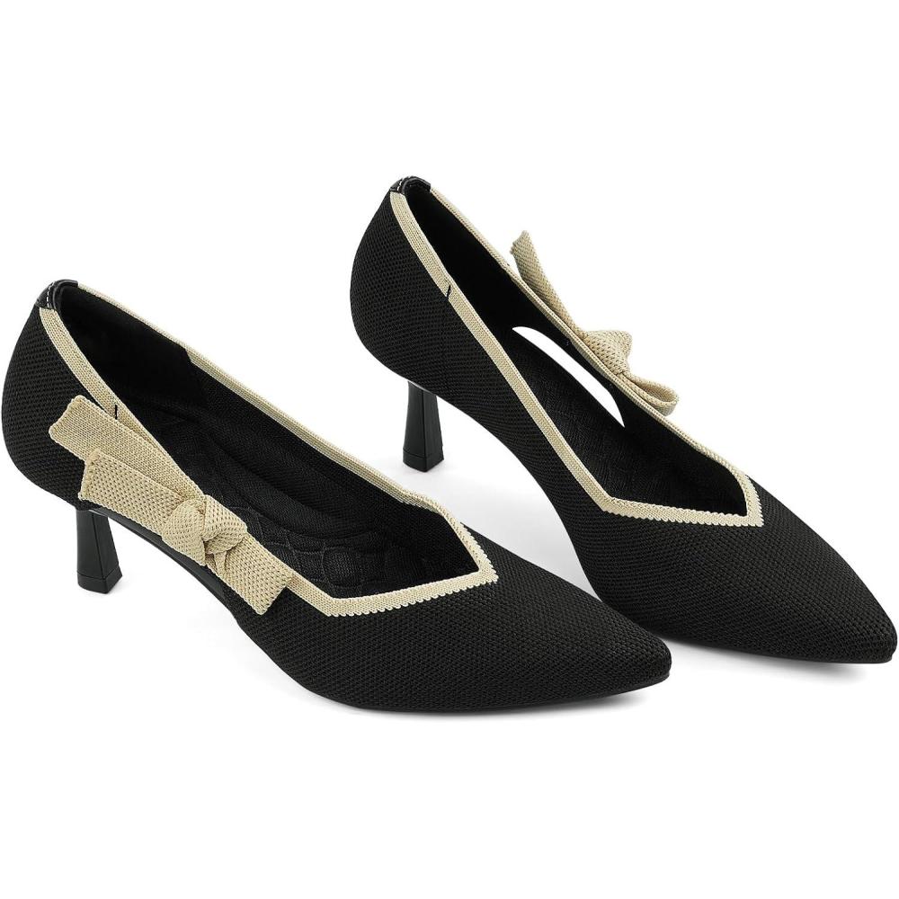 image:imageJENN ARDOR Womens Pumps Kitten Heels Dress Shoes for Women Comfortable Knit Low Heel Pumps 21 Inch Pointed Toe Dressy Wedding Party Prom Office Work Heels ShoesBlack