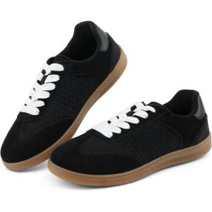 JENN ARDOR Lightweight Sneakers for Women Fashion Lace-Up Tennis Shoes Casual Comfortable Non-Slip Work Walking Everyday Shoes(Black)