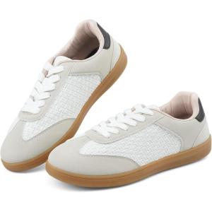 JENN ARDOR Lightweight Sneakers for Women Fashion Lace-Up Tennis Shoes Casual Comfortable Non-Slip Work Walking Everyday Shoes(Grey/White/Black)