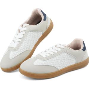 JENN ARDOR Lightweight Sneakers for Women Fashion Lace-Up Tennis Shoes Casual Comfortable Non-Slip Work Walking Everyday Shoes(Grey/White/Navy)