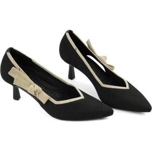 JENN ARDOR Womens Pumps Kitten Heels Dress Shoes for Women Comfortable Knit Low Heel Pumps 2.1 Inch Pointed Toe Dressy Wedding Party Prom Office Work Heels Shoes(Black)