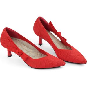 JENN ARDOR Womens Pumps Kitten Heels Dress Shoes for Women Comfortable Knit Low Heel Pumps 2.1 Inch Pointed Toe Dressy Wedding Party Prom Office Work Heels Shoes(Red)