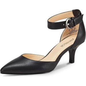 JENN ARDOR Women’s Kitten Heel Pumps Ladies Closed Pointed Toe D’Orsay Ankle Strap Dress Stiletto(Black)