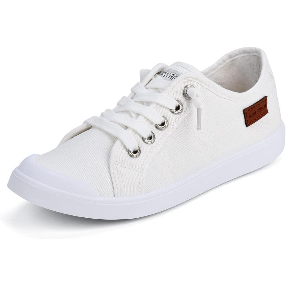 image:imageJENN ARDOR Womens Slip On Sneakers Casual Canvas Shoes Fashion Closed Round Toe Flats Fixed Laceup Comfy Lowtop for Walking Solid Pattern Ladies Shoes