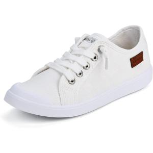 JENN ARDOR Women’s Slip On Sneakers Casual Canvas Shoes Fashion Closed Round Toe Flats Fixed Lace-up Comfy Low-top for Walking Solid Pattern Ladies Shoes